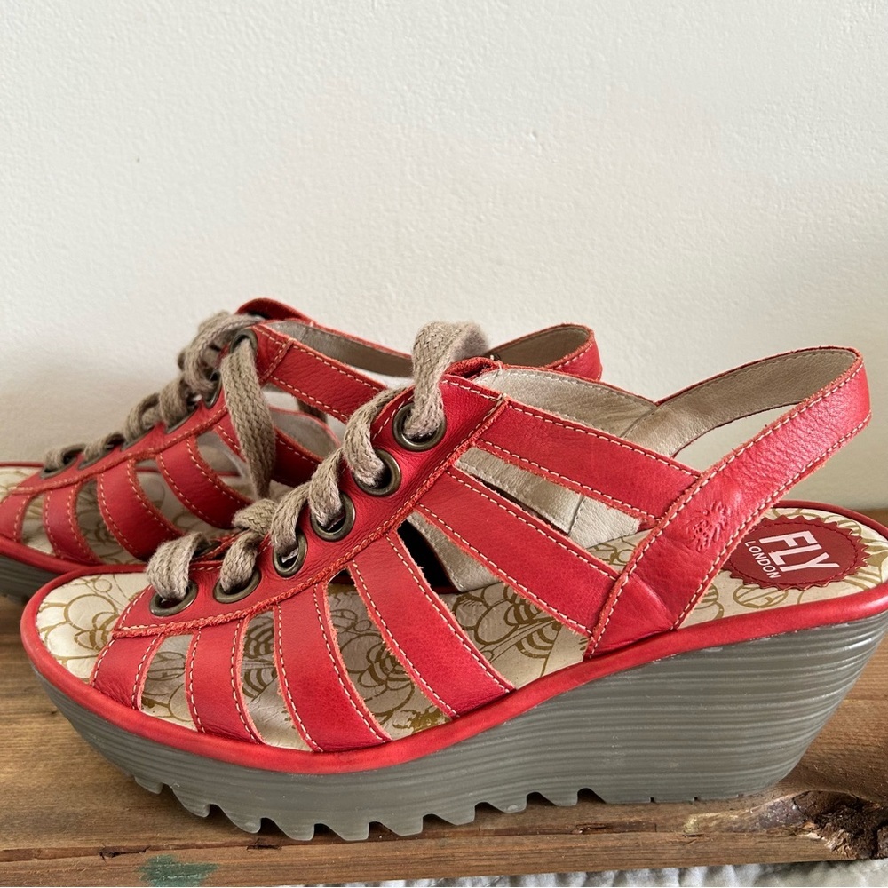 Red Fly London Lace-Up Sandals with Cut-Out Design - Picture 3 of 7